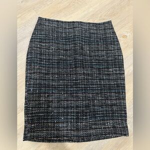 Ann Taylor Factory Black Tweed Pencil Skirt with Subtle Blue Accents